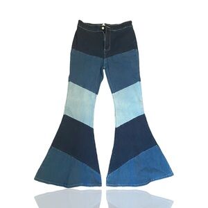 NWT Peach Love California Patch Work Flared Denim Sz L